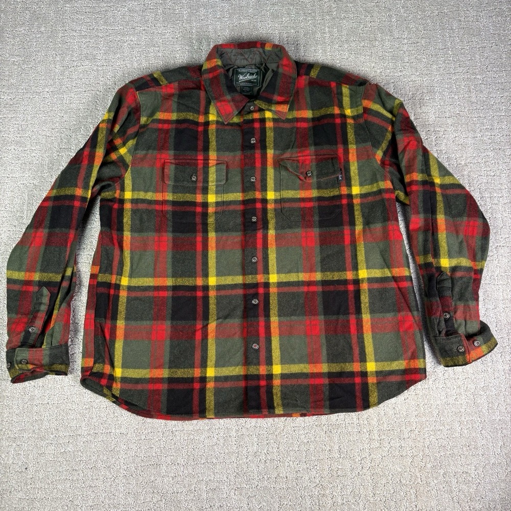 Woolrich Plaid Flannel Wool Green/Yellow/Red/Black Long Sleeve Button Shirt XL
